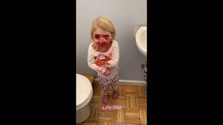 Little girl not happy with lipstick over face @lpe360_