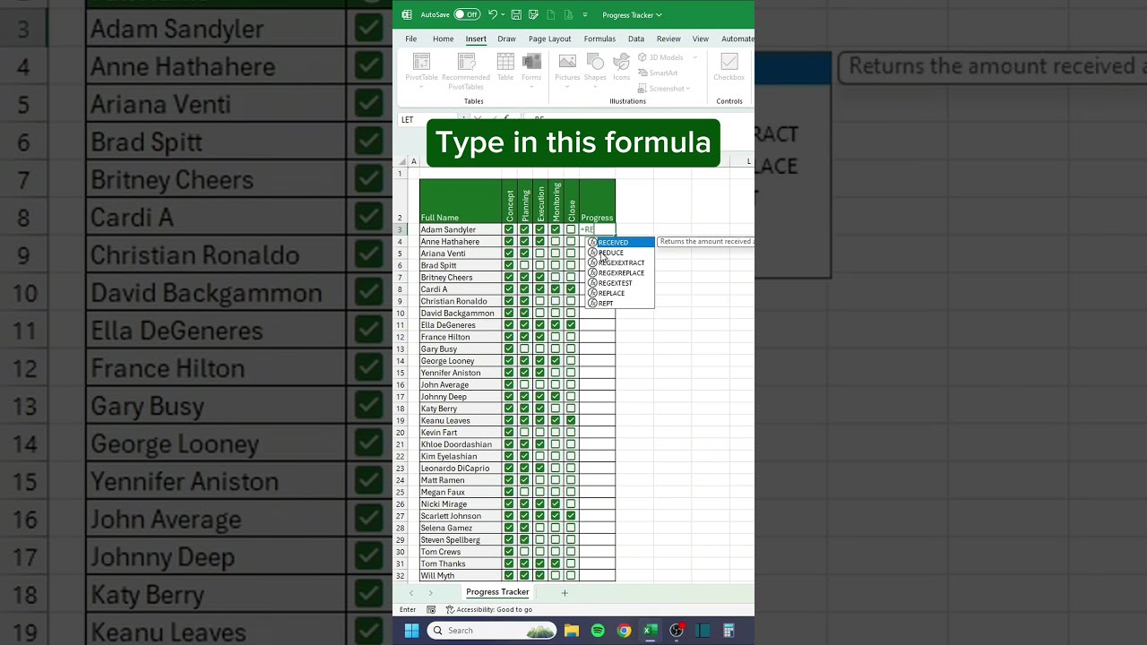 Progress Tracker In Excel