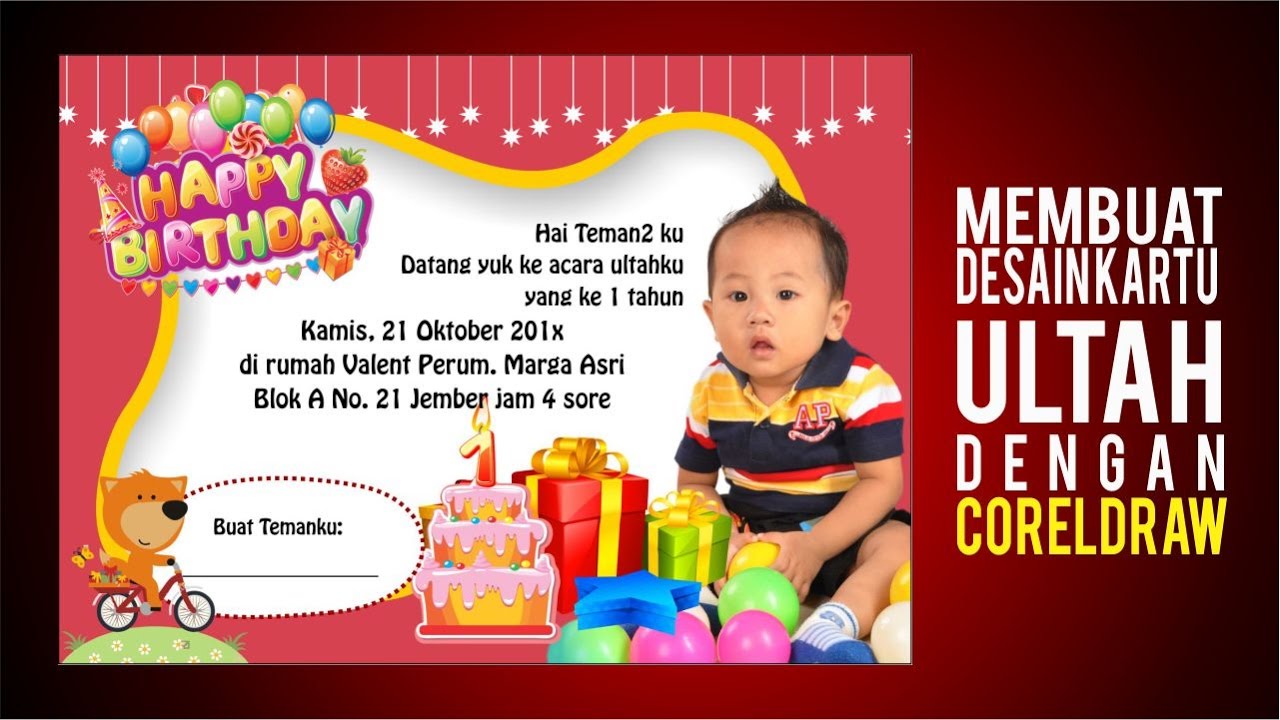 Cara Membuat Design Undangan Ulang Tahun Tutorial Birthday Card With Coreldraw Youtube