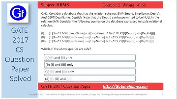 GATE 2017 CS Q41. Consider a database that has the relation schemas EMP(EmpId, EmpName, DepId).