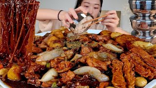 ASMR 짭쪼롬한 찜닭에 당면 왕창 추가해서 밥까지 비벼먹을게요🤤 리얼먹방 :) Korean soy sauce braised chicken MUKBANG