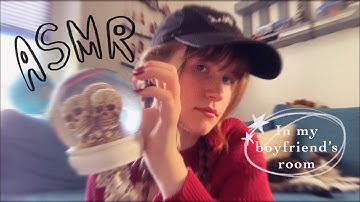 ENG Lofi ASMR with my boyfriend’s things - whisper ramble, tapping, lid sounds, button pressing…