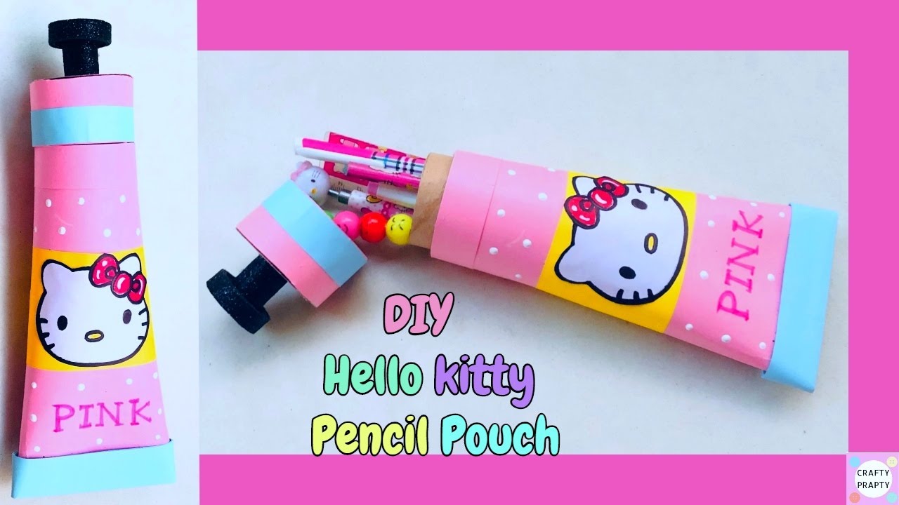 How to make Hello kitty paper pencil Box DIY Paint tube Shape Paper