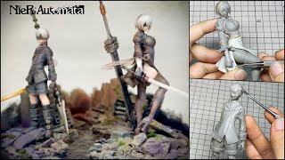 【NieR:Automata】2B & 9Sのフィギュアを作ってみた【粘土】How to make a figure of 2B & 9S.