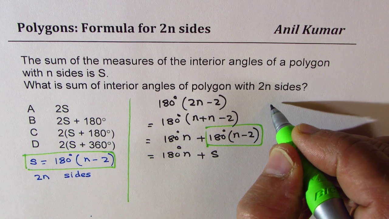 Formula For Sum Of Interior Angles In Polygon With 2n Sides