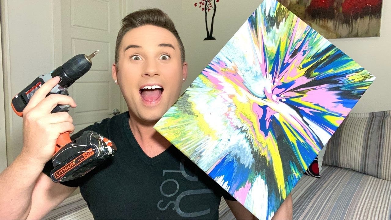 ACRYLIC SPIN ART USING A DRILL//How to create acrylic spin art using a  drill to spin colorful paint! 