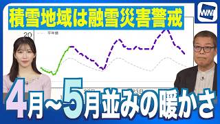 【週間天気】気温が上昇し4月〜5月並みの暖かさに 北日本は融雪災害に警戒