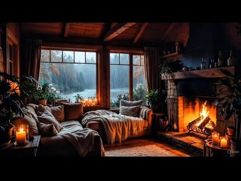 Cozy Cabin Ambience with Heavy Rain & Crackling Fireplace | Relaxing ...