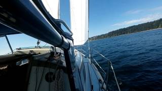 Sailing FreshAireII, my Newport 30 mkIII, close-hauled through the Tacoma Narrows.