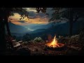 Cozy camping ambience in the forest with crackling campfire  nature sound at night ambience