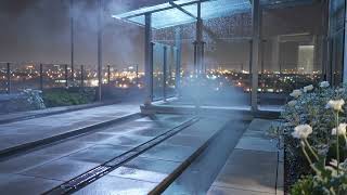 Cooling Rooftop Rain Garden 🌙 | Summer Night Sleep Ambience & Soft Mist ASMR Loop