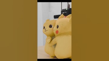 Two adorable Pikachu Pokemon are cuddling a sweet #pikachu #short 3D animation in a realistic style