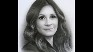 A drybrush portrait of Julia Roberts, speed drawing painting portrait from photo screenshot 5