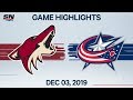 NHL Highlights | Coyotes vs. Blue Jackets – Dec. 03, 2019