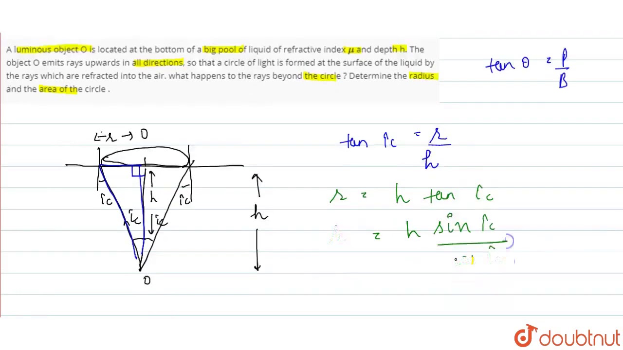 A Luminous Object O Is Located At The Bottom Of A Big Pool Of Liquid Of Refractive Youtube A Luminous Object O Is Located At The Bottom Of A Big Pool Of Liquid Of Refractive Youtube
