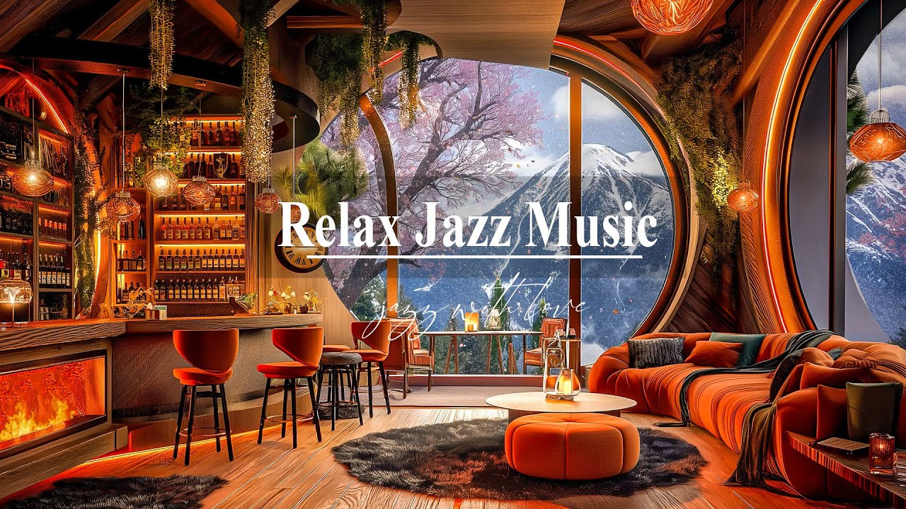 Smooth Jazz Music in Bar Lounge Fireplace - Spring Jazz Instruments for