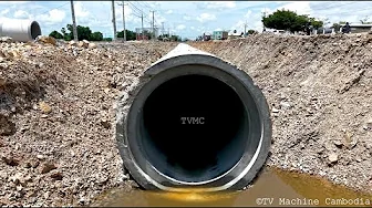 Incredible One by One Installation Of New Huge Sewer Drain Pipe Filling Use DOZER & Truck Spreading
