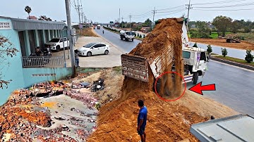 Wonderful!! Project Operator Skills Bulldozer Pushing Soil And 5Ton Truck Unloading Soil