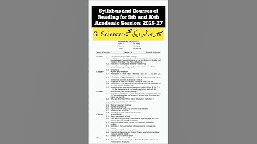 General Science | 9th and 10th Syllabus for Academic Session 2025-27 | Matric Scheme of Studies