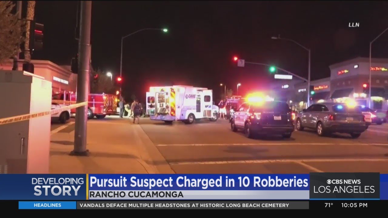Pursuit suspect who shot himself in the chin charged in 10 robberies