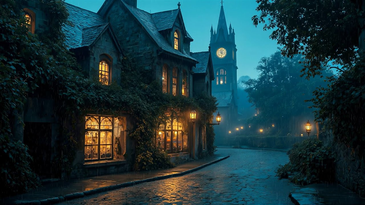 Rainy Gothic Street at Midnight | Dark Academia Ambience for Reading, Study & Quiet Nights