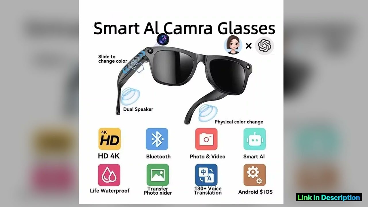4K HD Electrochromic AI Smart Glasses Translate Chat GPT 800W Camera Bluetooth Call Voice Assistant
