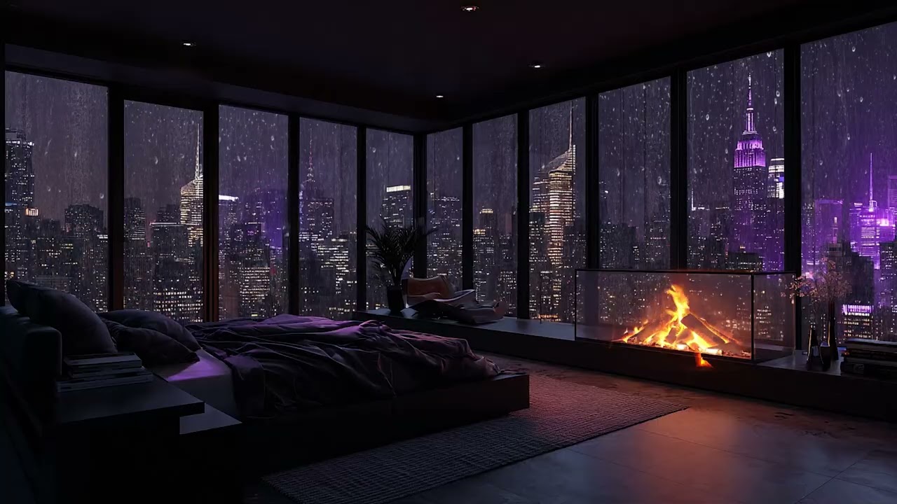 Silent Midnight Rainfall 🌙 | Cozy Piano & Fireplace Atmosphere for Relaxation, Focus and Dreams