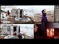 Another day with a brave mother and rain and snow in the nomadic and happy life of her children