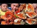 Full of aligue giant female mud crabs   super jumbo tiger prawns with butter garlic sauce mukbang