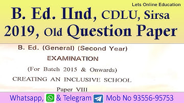 B Ed IInd Creating An Inclusive School Question Paper 2019 | समावेशित शिक्षा प्रश्न पत्र 2019