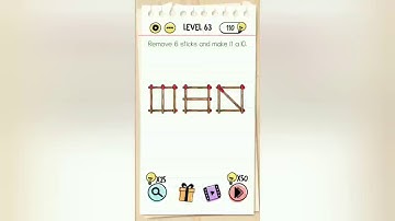 Brain Test Level 63 Remove 6 sticks and make it a 10 walkthrough.