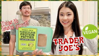 Trader Joe's Turkeyless Protein Patties Review| TJ's Vegan Food|Plant Based Burgers