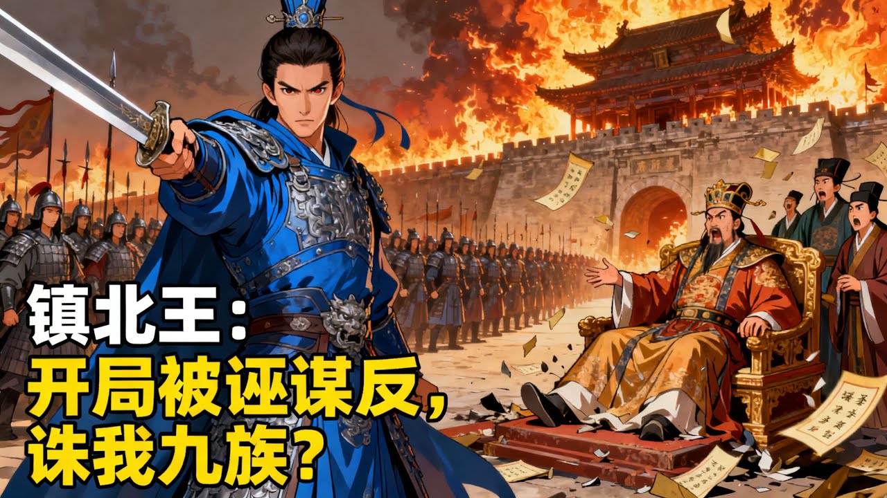《鎮北王：開局被誣謀反，誅我九族？》穿成鎮北王，剛繼位就被滿朝文武誣陷謀反，皇帝下旨誅我九族？我三十萬邊軍連夜踏破京師，讓你看看什麼叫真謀反！#漫畫解說#玄幻#爽文#小說推薦#有聲書