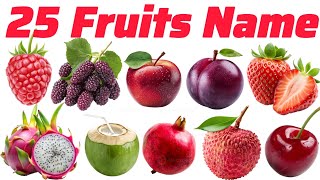 25 Fruits Name Learning For Kids Hindi &amp; English | Learn Fruits Names with Picture &amp; Sound