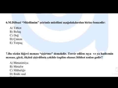 6 cı sinif Mövzu sınaq 2  Ədəbiyyat fənni  09 01 2021