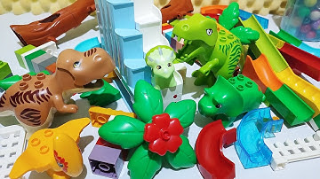 Satisfying Building Blocks ASMR Marble Run   Dinosaurs Jungle and Stairway Elevator Course