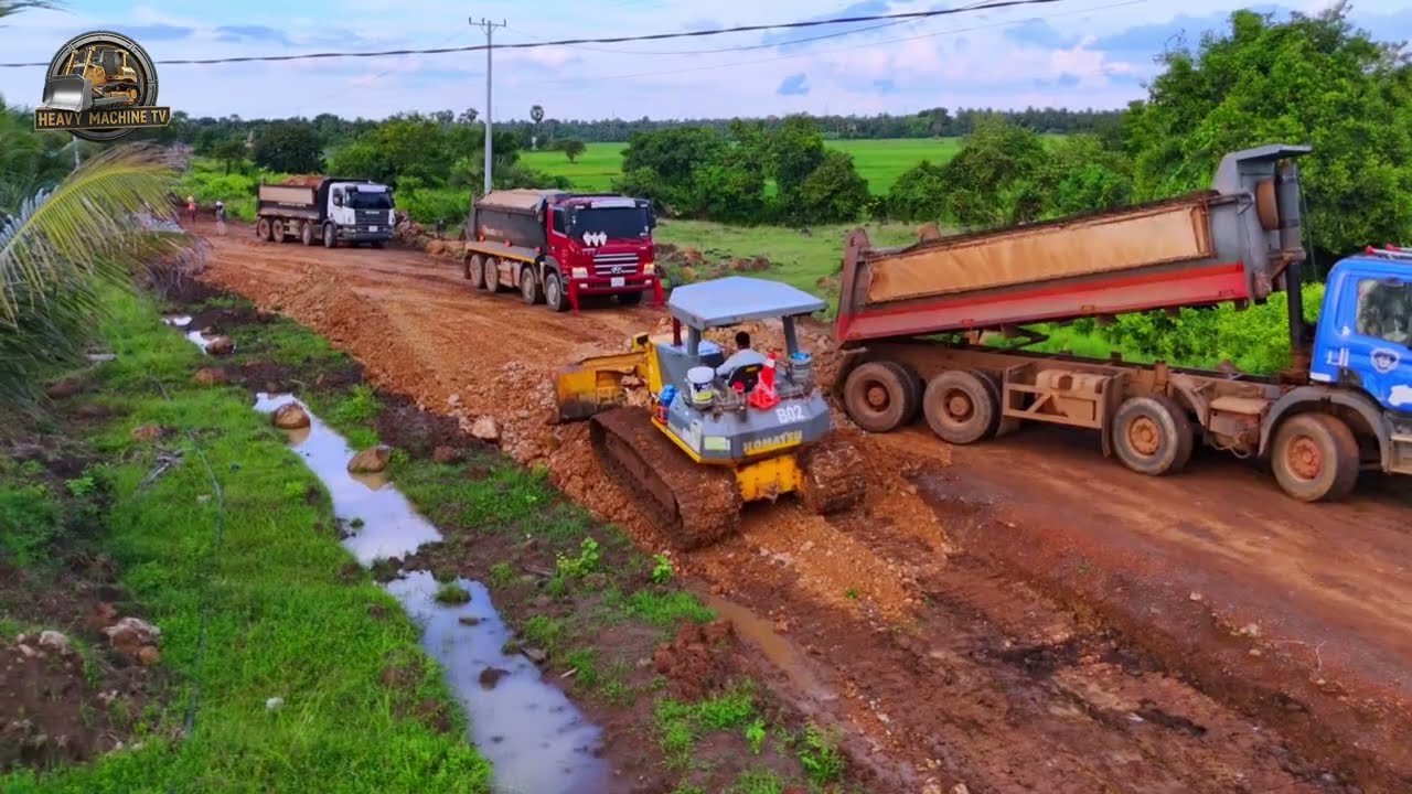 Change Mud To Highway! Base Optimization by Skilled Bulldozer as Dump Trucks Continuously Supply
