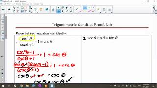 PreCalculus Trigonometric Identities Proofs Lab #1 #3 #6 #9 #16