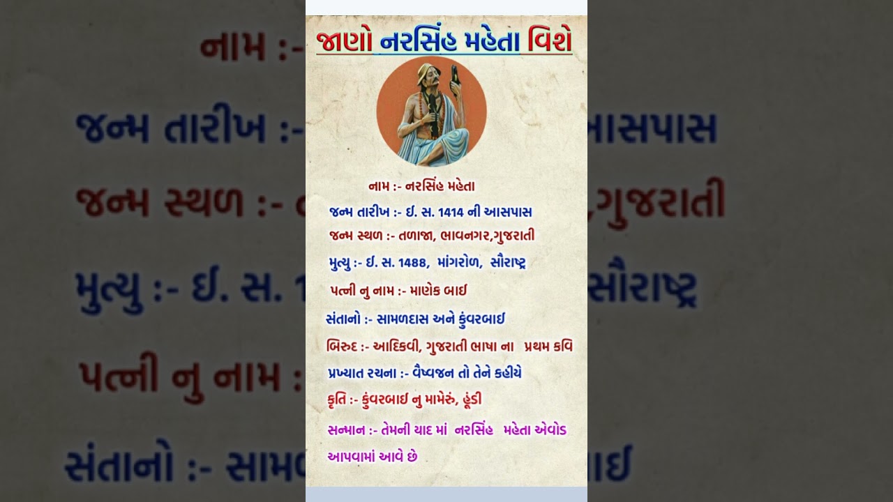 જાણો નરસિંહ મહેતા વિશે || Jano narshih maheta vise || નરસિંહ મહેતા બાયોગ્રાફી 🙏👍🙏🇮🇳