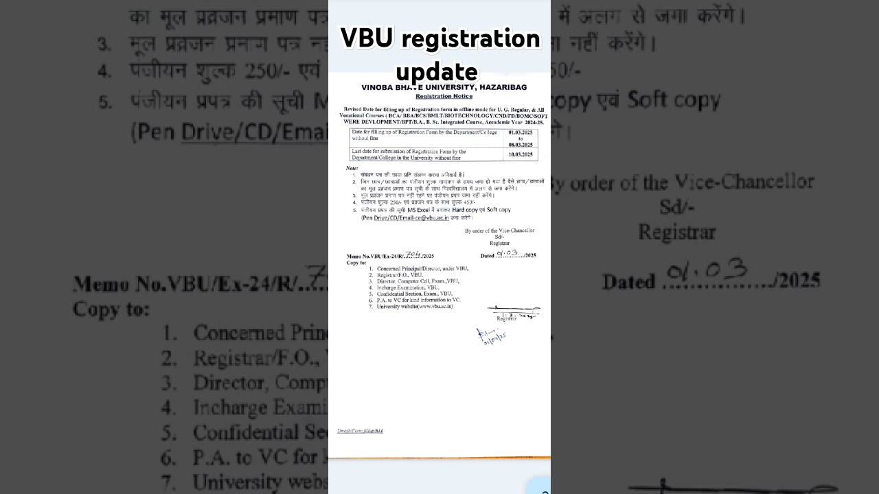 VBU Registration Update Today 