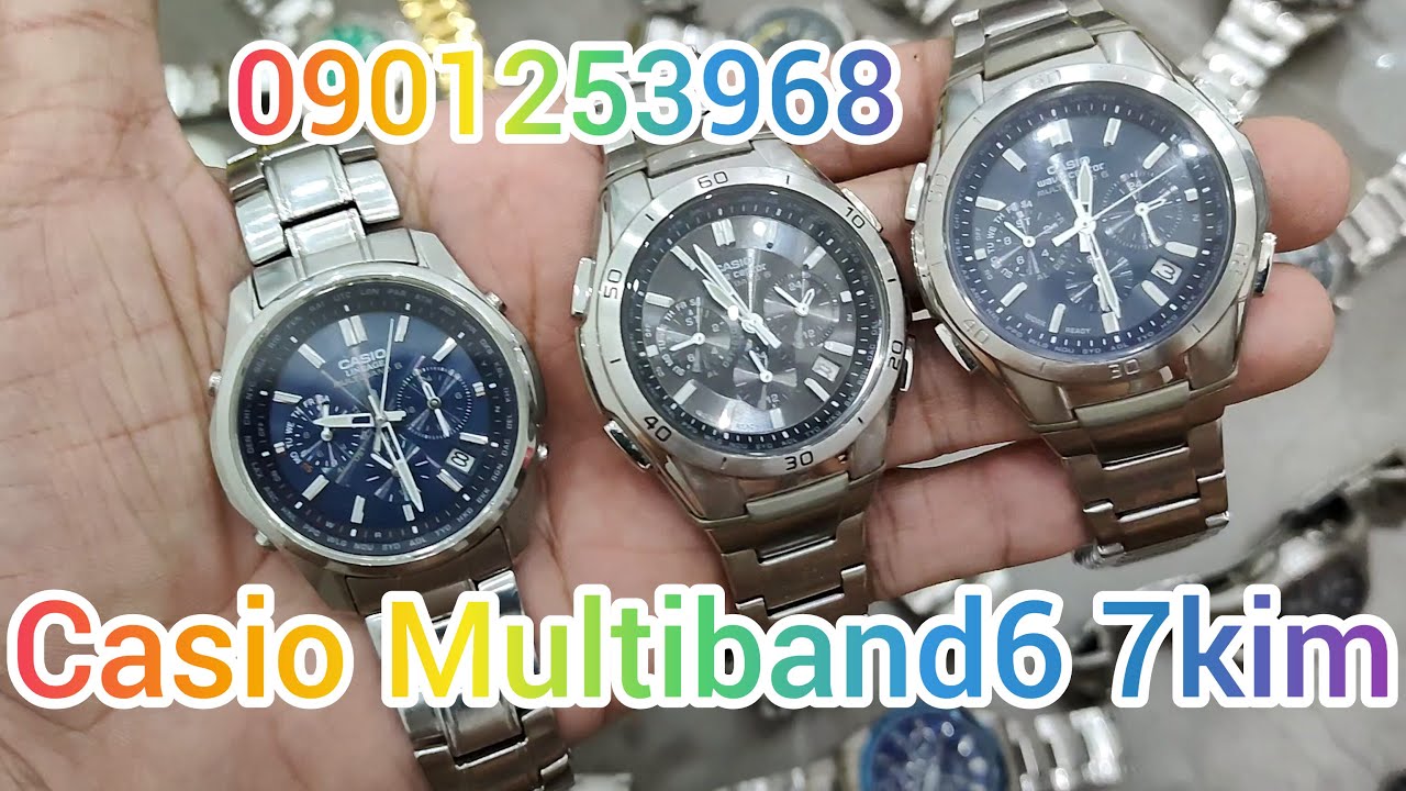 Casio Multiband6 size40&43 7kim pin năng lượng báo thức lịch vạn niên bấm giờ kim ngược đẹp zin
