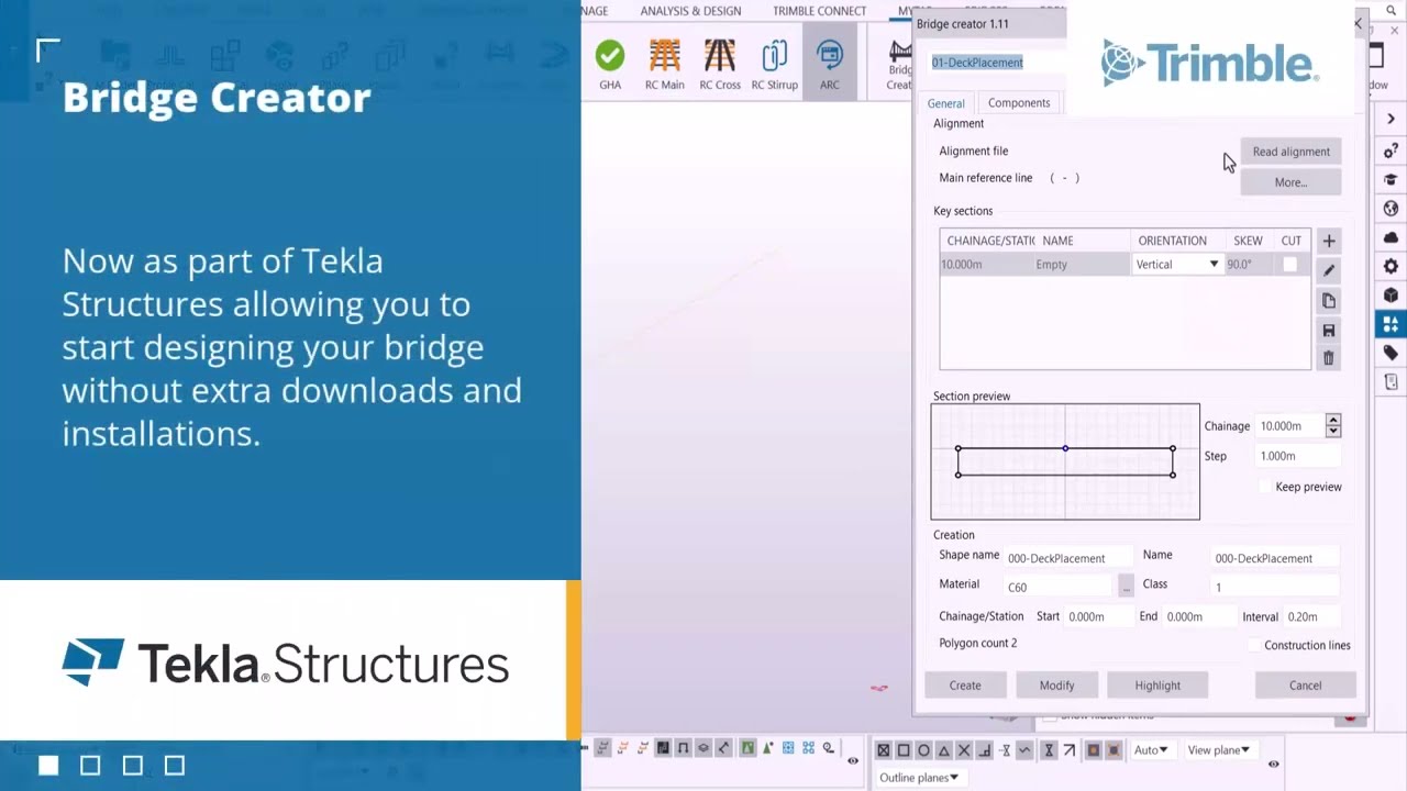 Improved and integrated Bridge Creator in Tekla Structures 2024