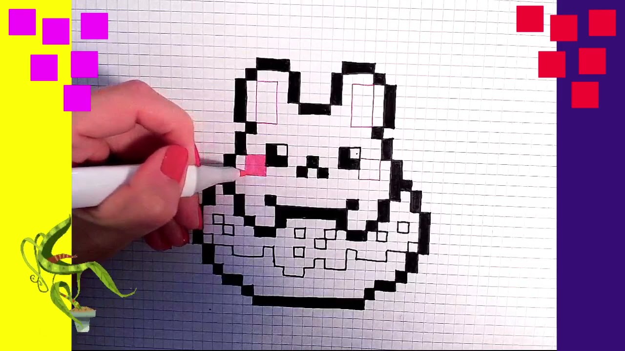 Dessin in Pixel Art. Comment Dessiner un lapin dans un beignet - YouTube