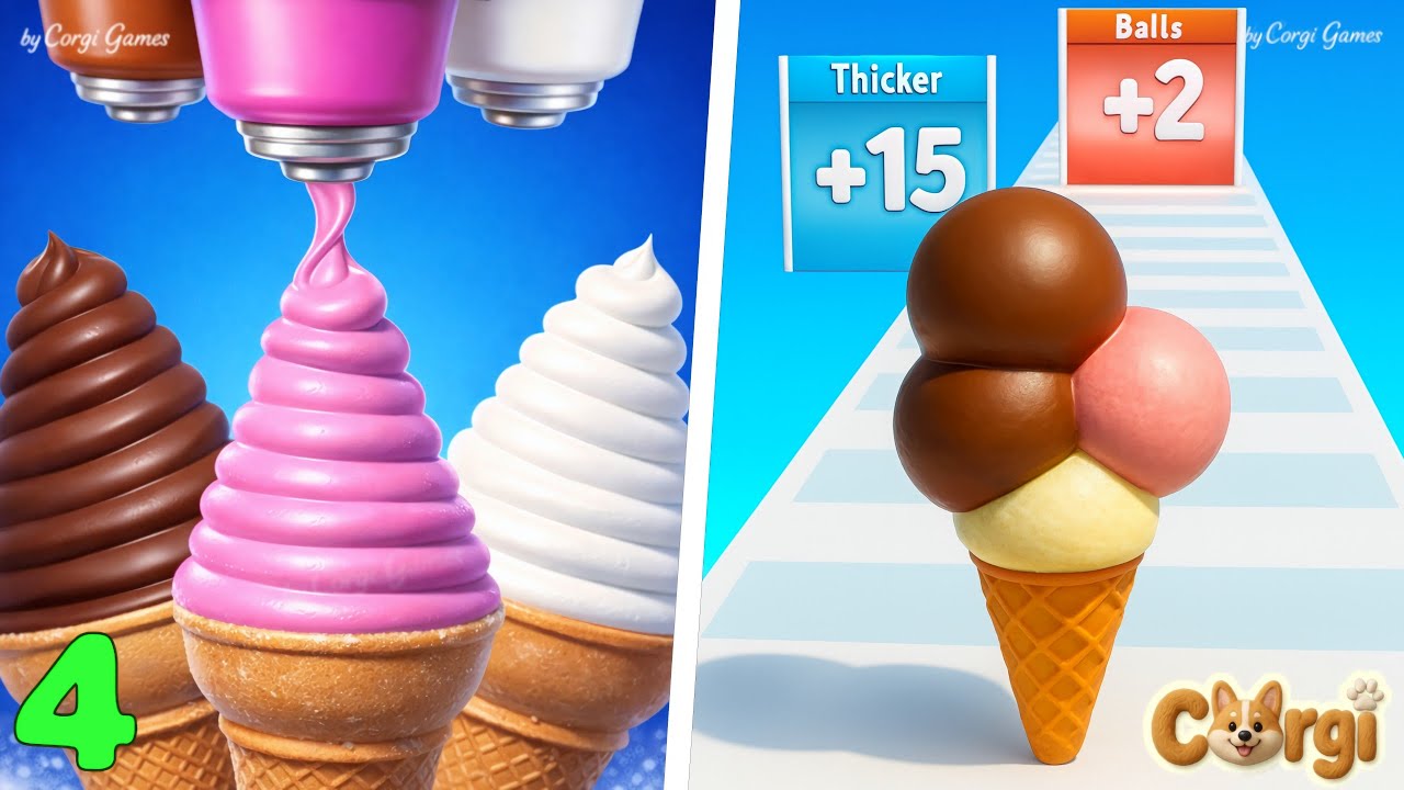 Ice Cream Inc. VS Ice Cream Rush PART 4 - Very Satisfying ASMR Gameplay iOS, Android 