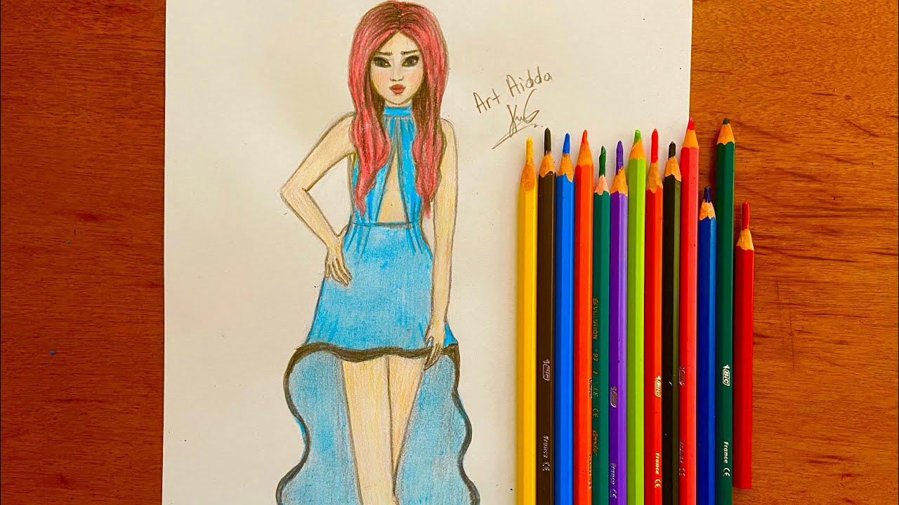 How To Draw A Girl With Beautiful Dress For Beginners Si Te Vizatojme