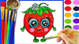 Strawberry Coloring Page for Children to learn to color and Paint with Crayola Watercolor