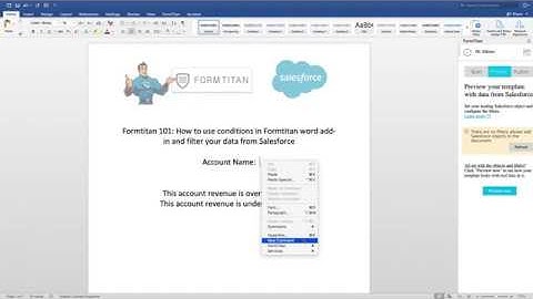 4) How to use conditions in Formtitan word add in and filter your data from Salesforce