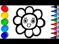 Belajar Cara Menggambar dan Mewarnai Rainbow Flower (Bunga Pelangi) - Untuk Anak - Learn Colors