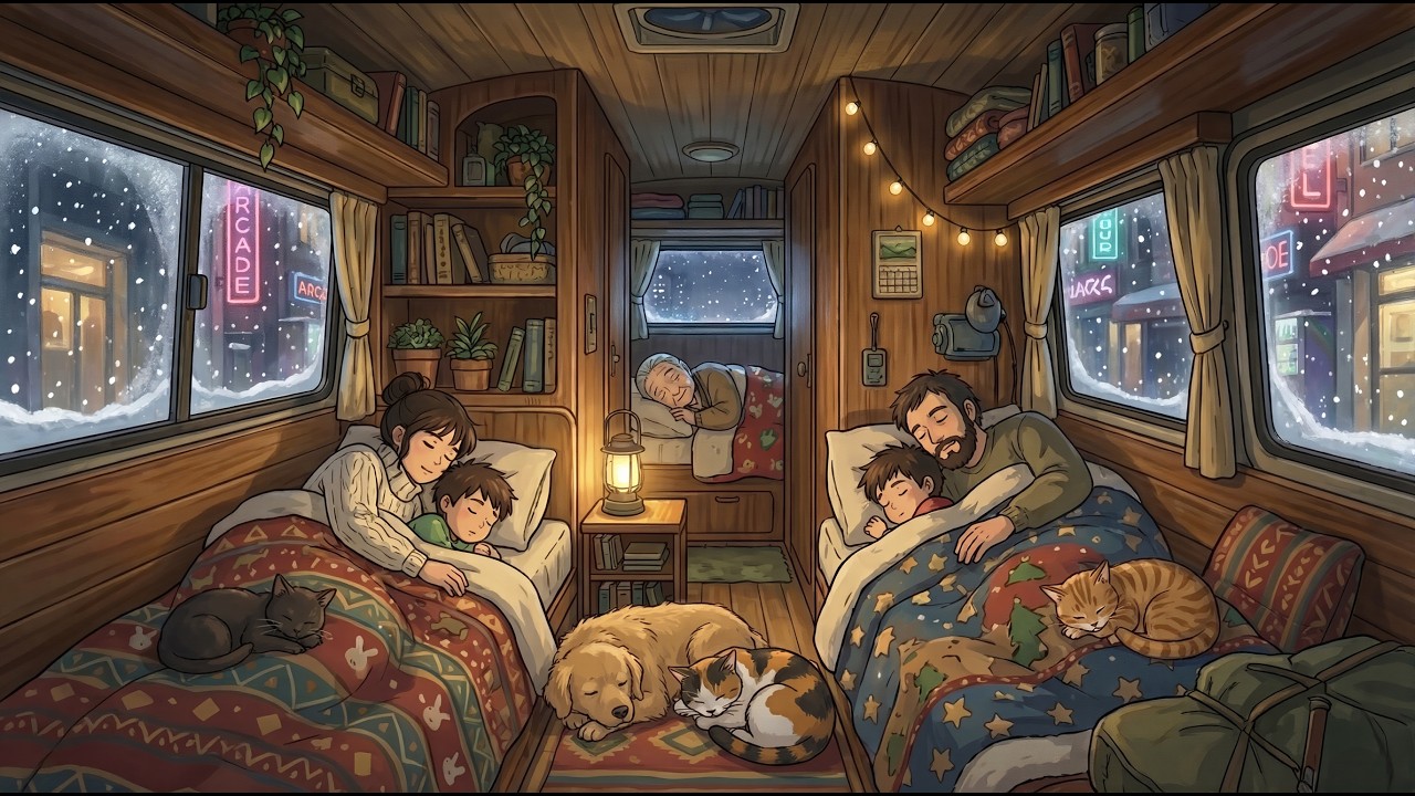 Living in a Tiny Mobile home Rainy ️🐈🚜 雪中車中泊 | 겨울 눈 차박 | Ghibli Style ...