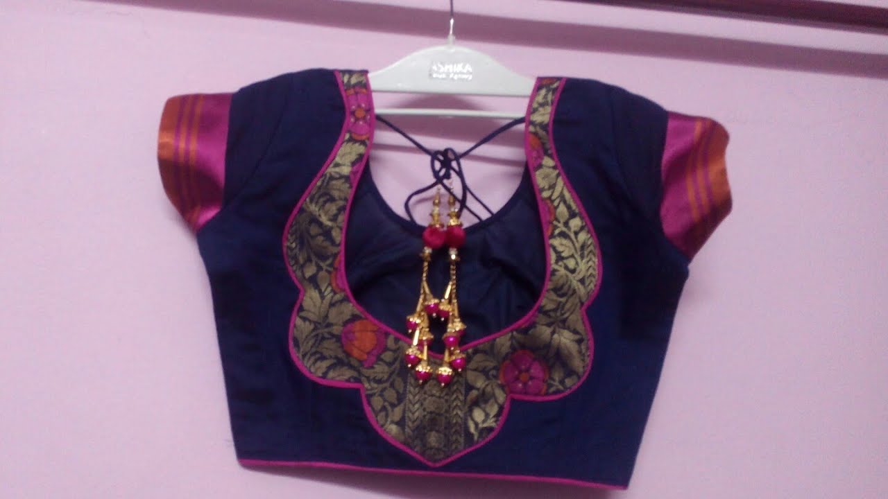 Cotton saree beautiful designer back neck blouse|cutting and ...